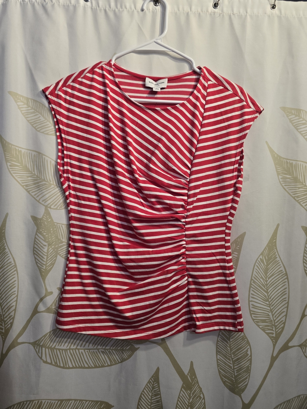 Marc New York Jeans - Striped Ruched Cap-Sleeve Top - Pink & White